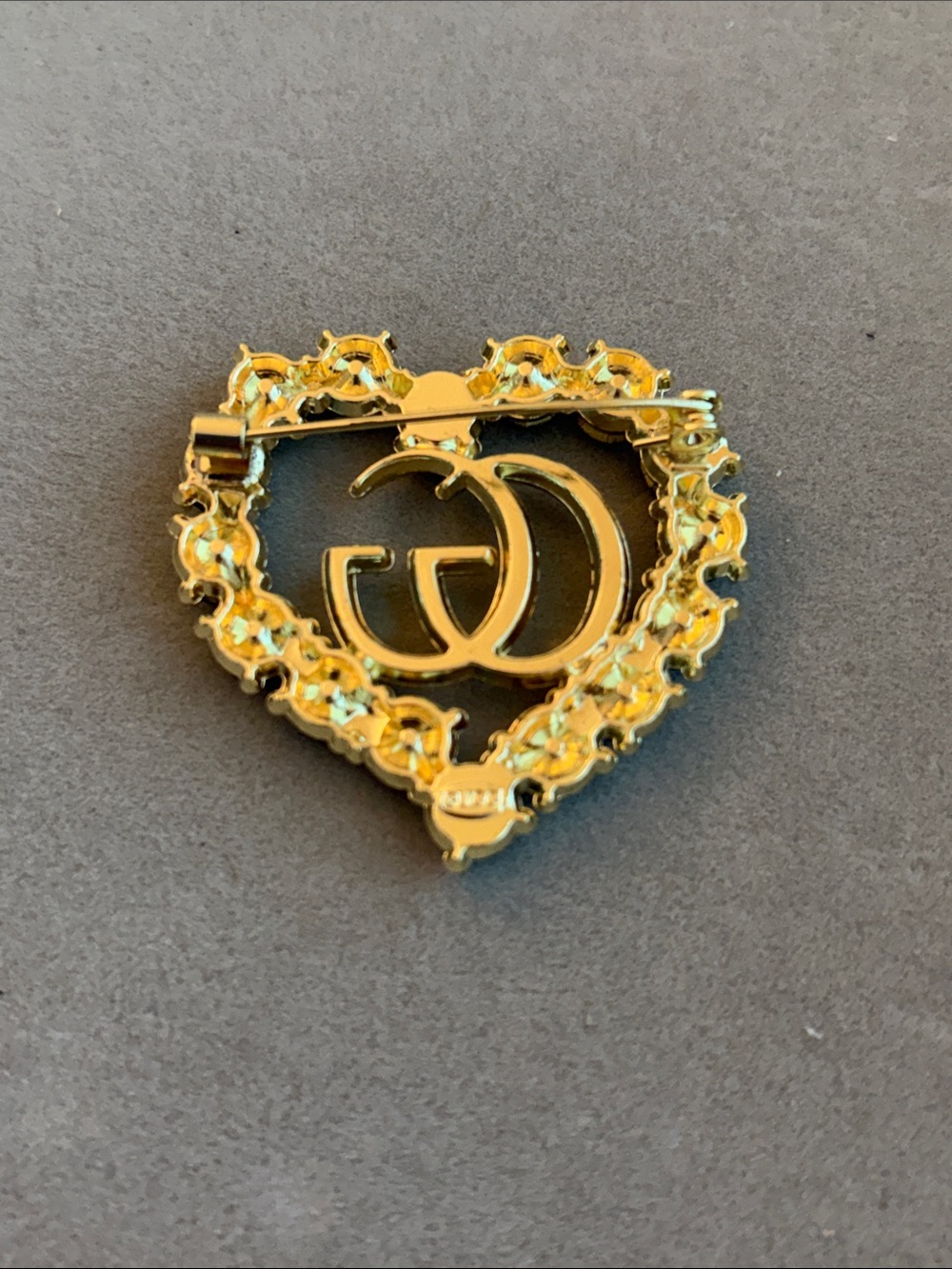 Gold Heart Brooch with Black Crystal Accents - Picture 2 of 3
